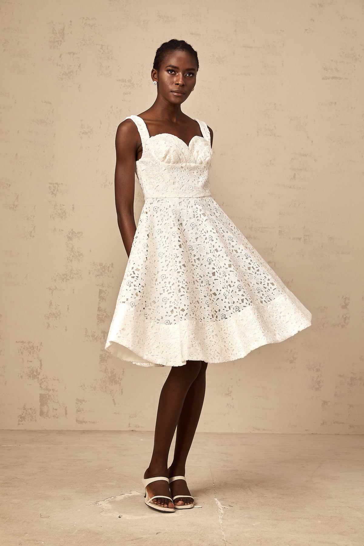 Nicolette white floral-lace midi dress