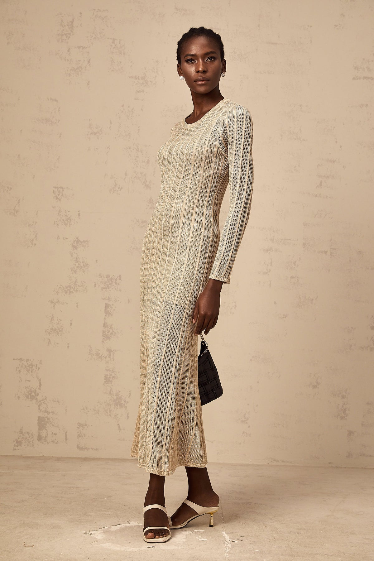 Honorine khaki fitted knit midi dress