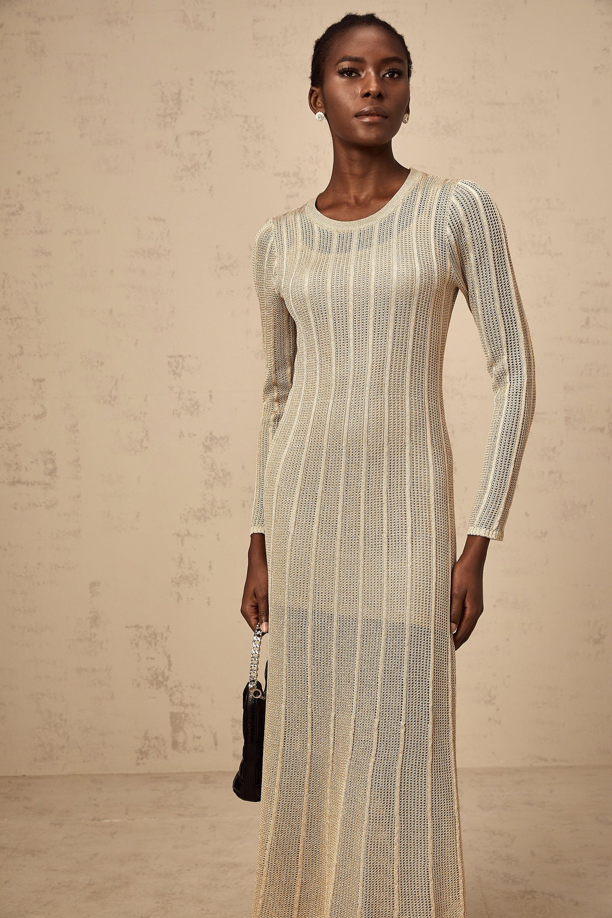 Honorine khaki fitted knit midi dress