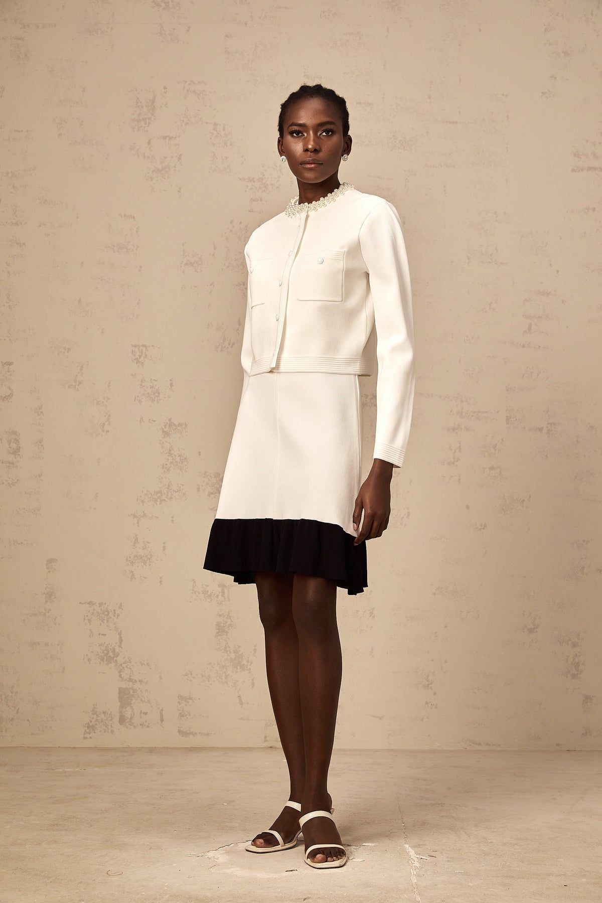 Coralie white faux-pearl knitted cardigan (Final Sale)