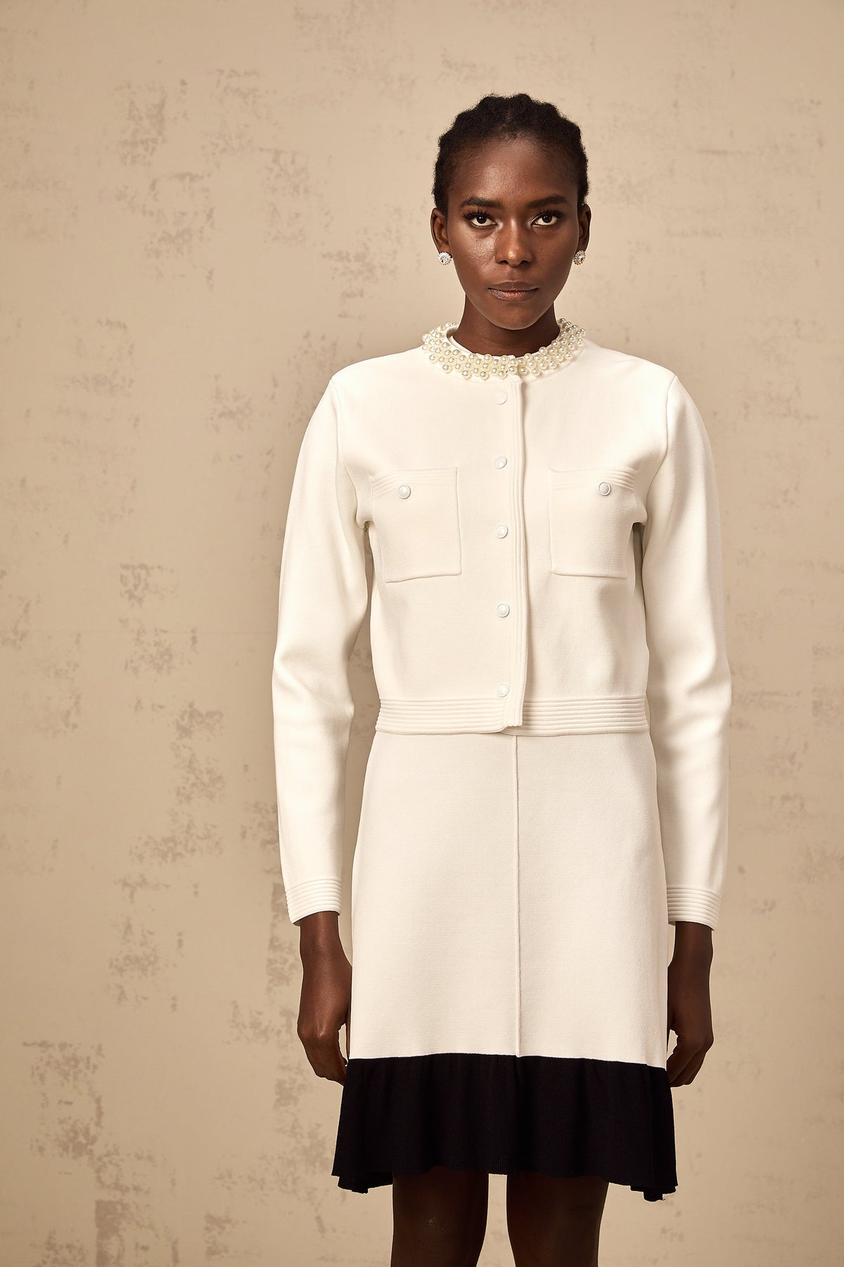 Coralie white faux-pearl knitted cardigan (Final Sale-US Only)