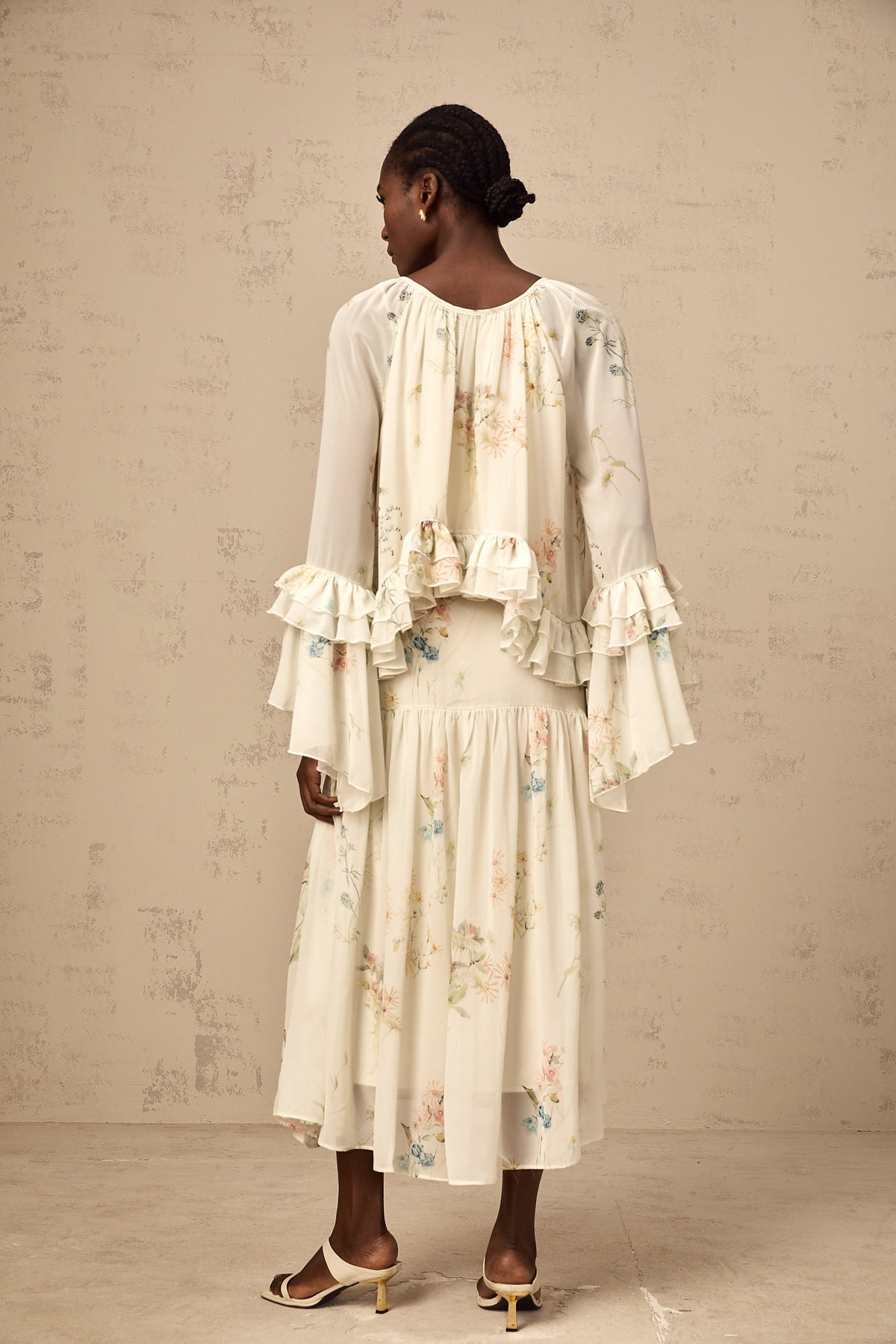 Mélissa floral-print ruffled blouse & dress matching set