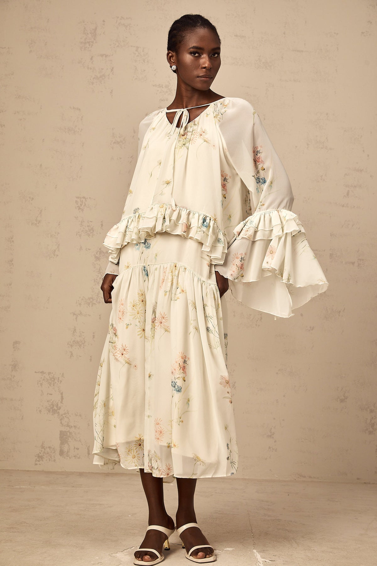 Mélissa floral-print ruffled blouse & dress matching set