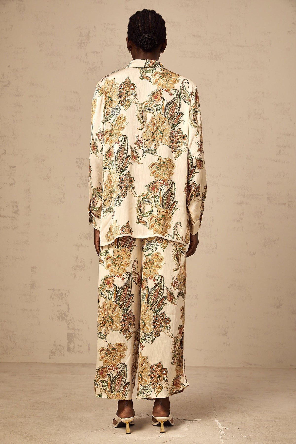 Agnès neutrals floral-print shirt & trousers matching set