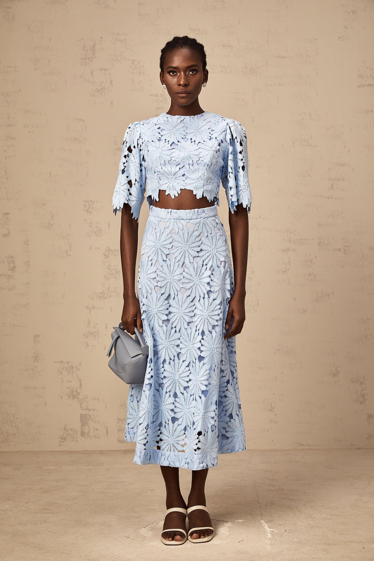 Audrey blue guipure-lace top & skirt matching set (Final Sale-US Only)