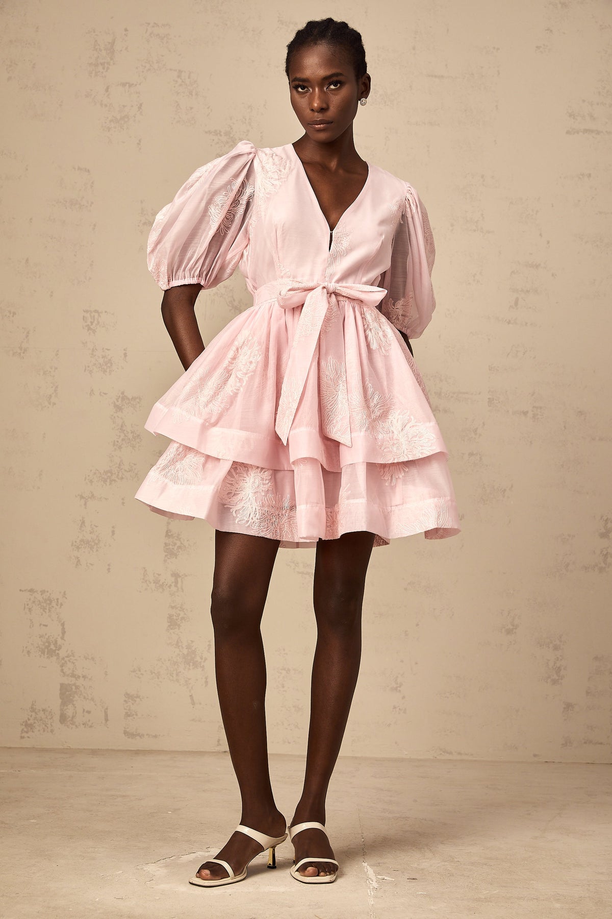 Florence pink floral-embroidered layered mini dress (Final Sale)