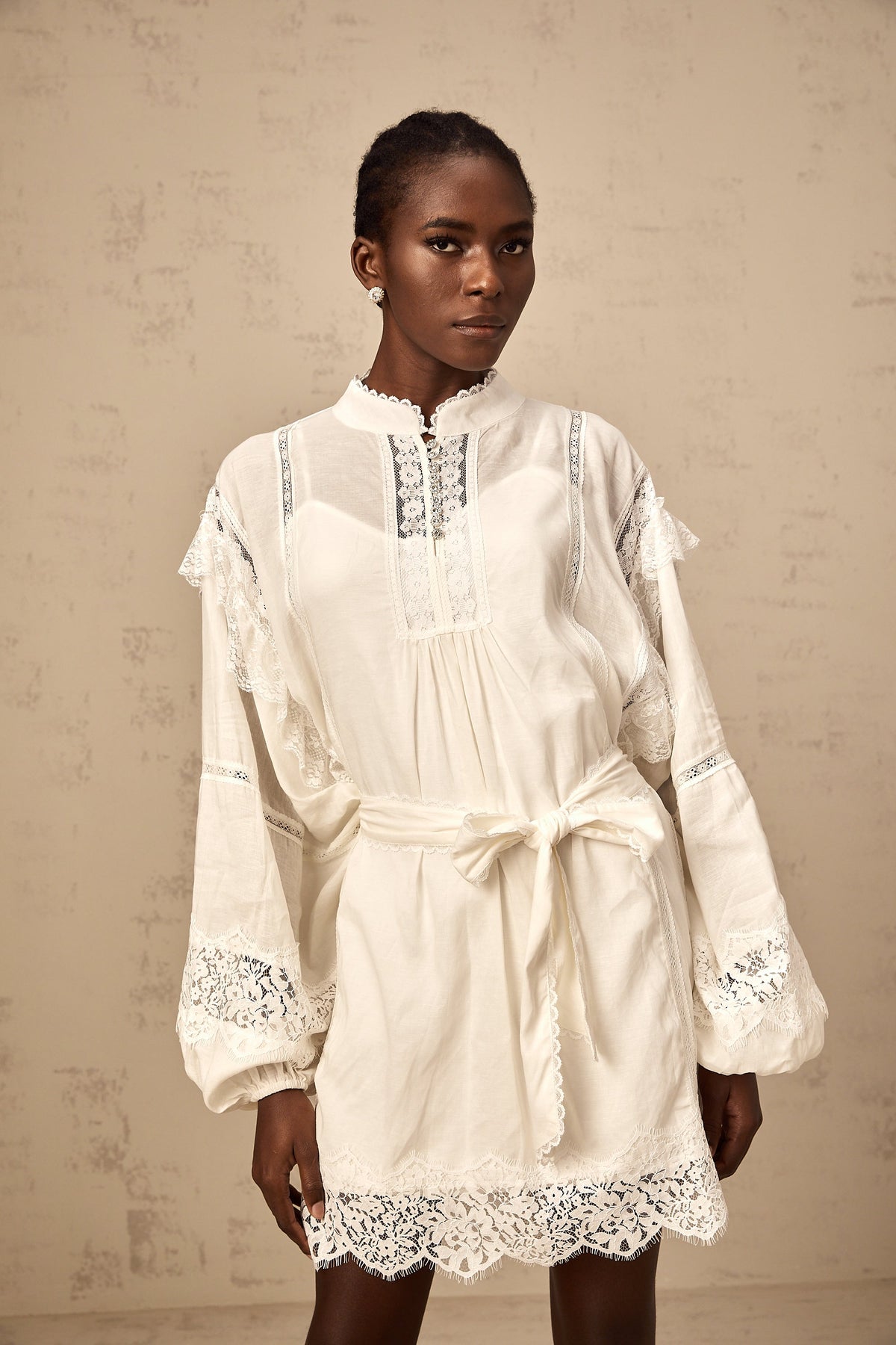 Reine white floral-lace-trim mini dress