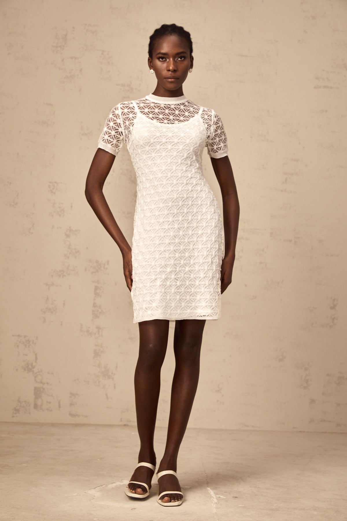 Vanessa white semi-sheer knit mini dress