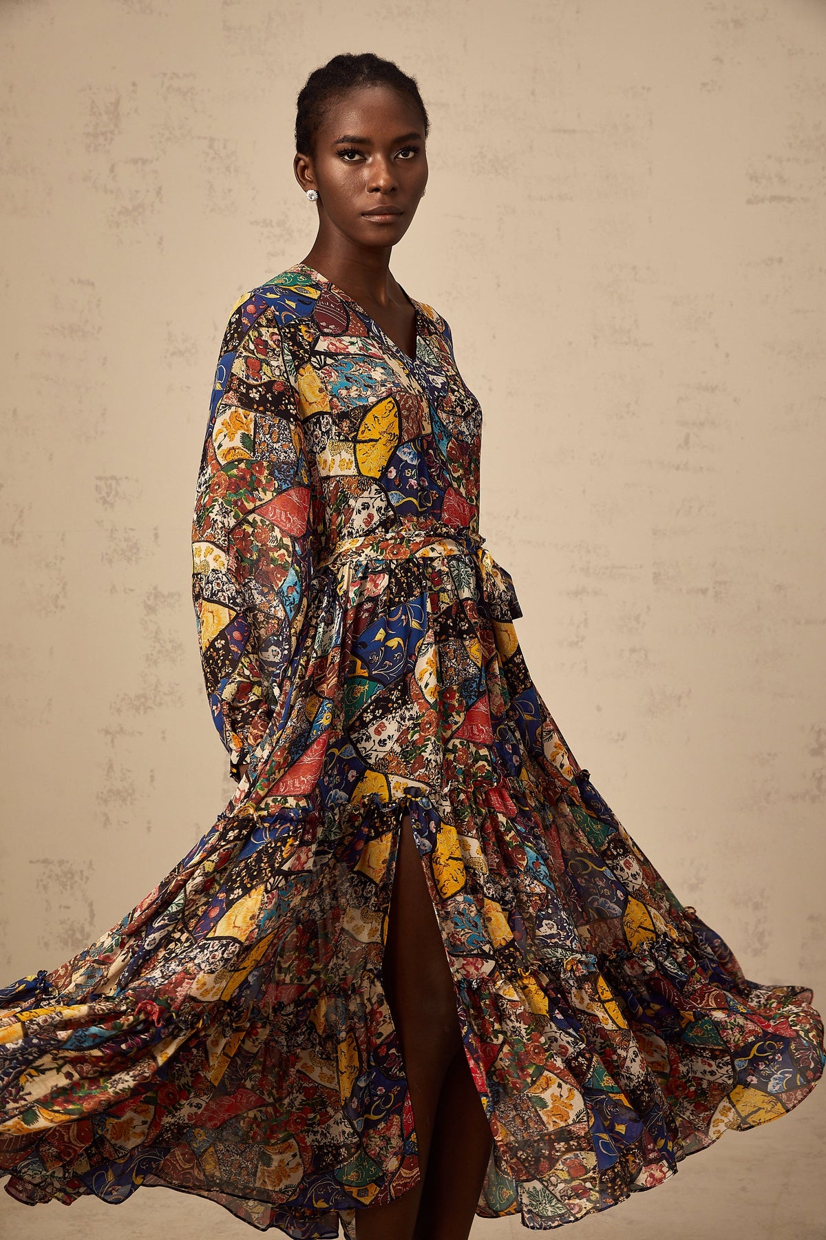 Diane brown bohemian shirring midi dress