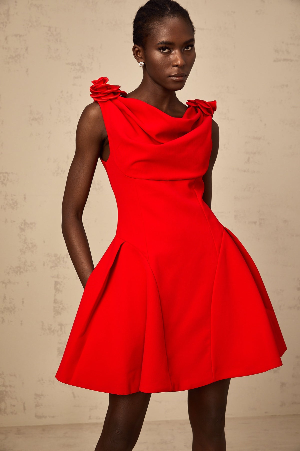 Sabine red faux-flower sleeveless mini dress