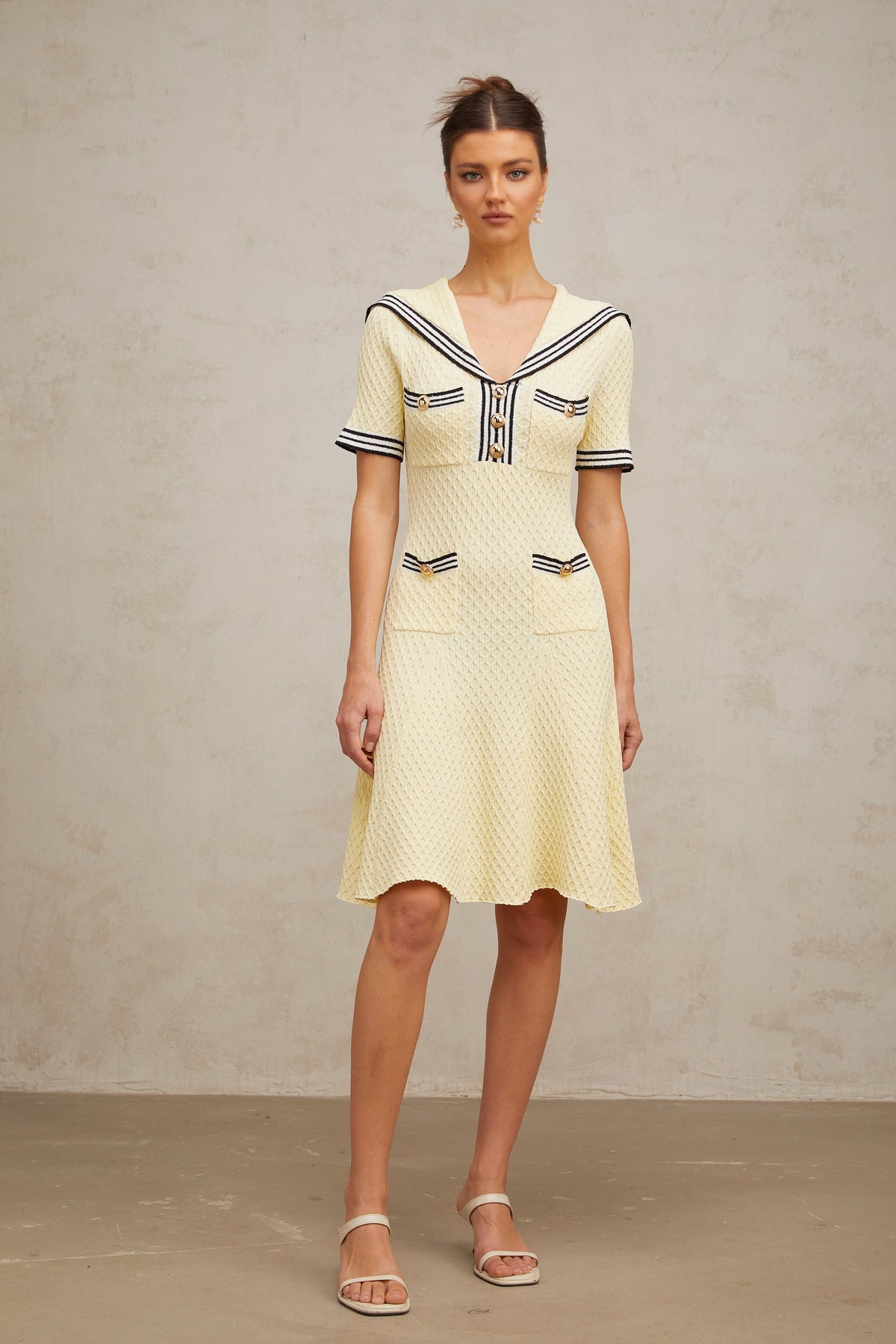 Madeleine yellow sailor-collar knitted dress
