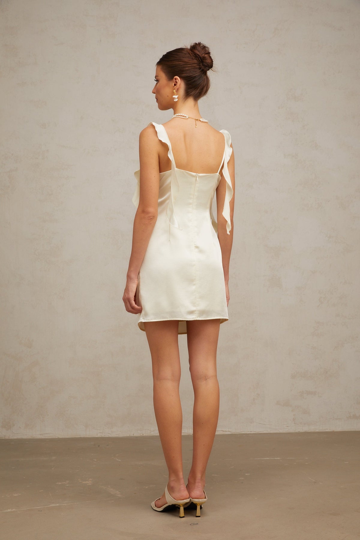 Sylvia neutrals butterfly draped mini dress