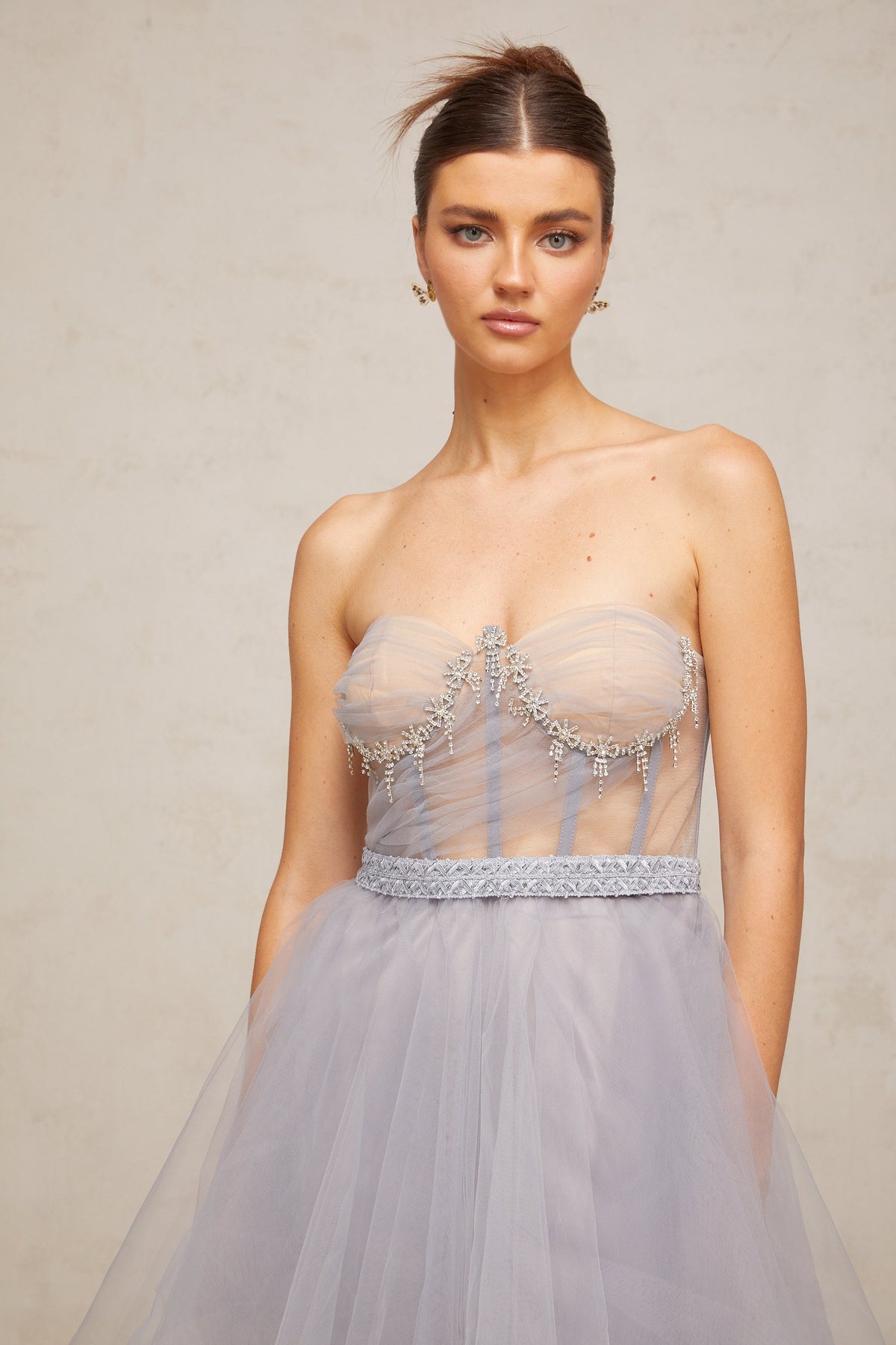 Aloïse grey embellished puff tulle mini dress