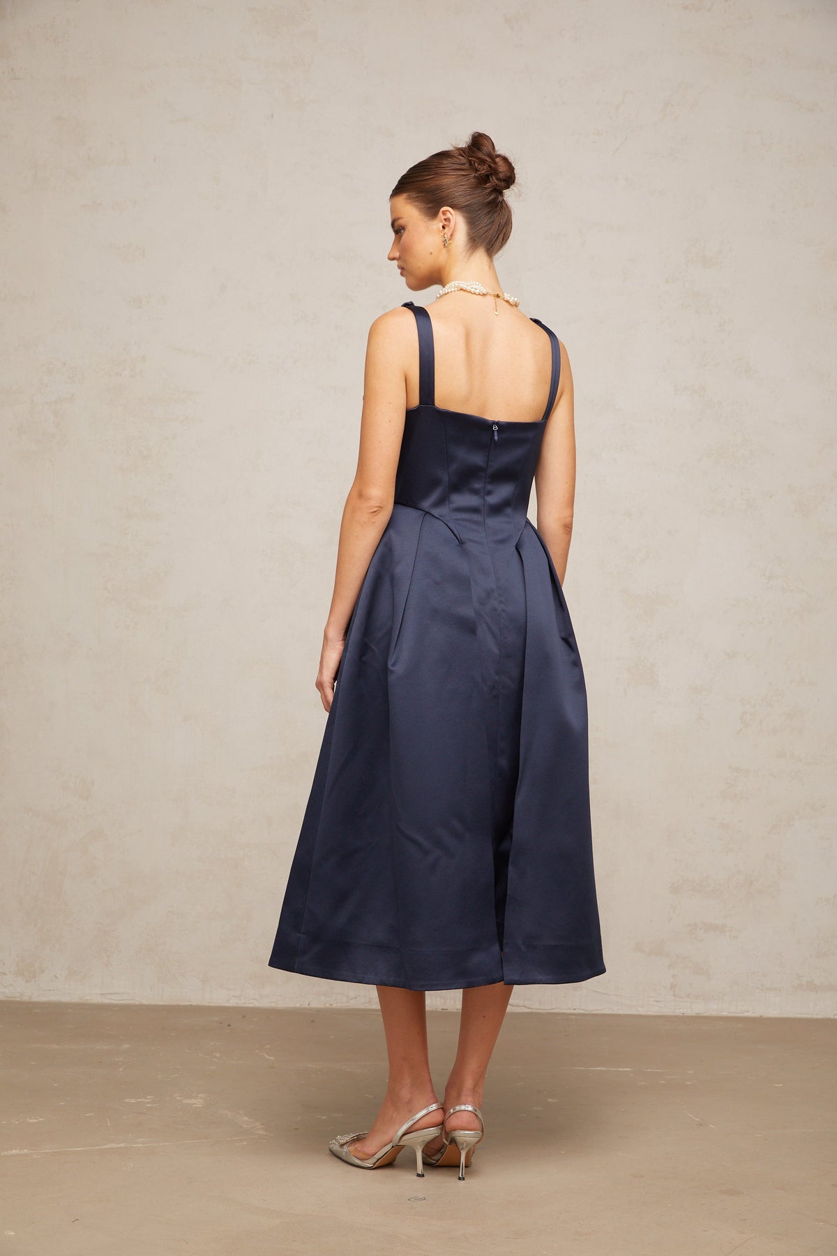 Chantale blue twist-detail satin midi dress