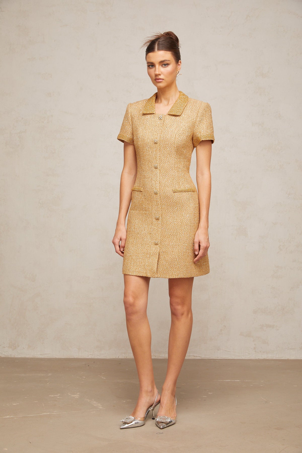 Mélodie gold sequined tweed mini dress
