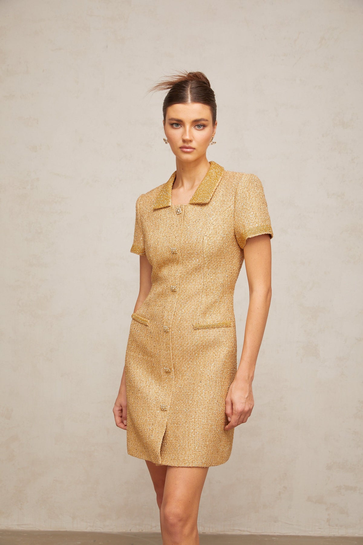 Mélodie gold sequined tweed mini dress