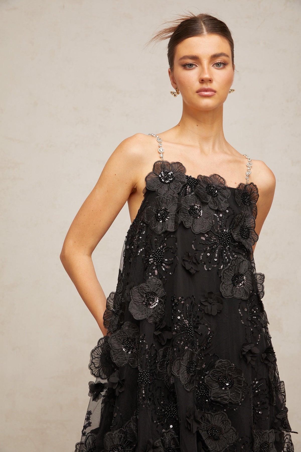 Suzette crystal-embellished floral mini dress in Black