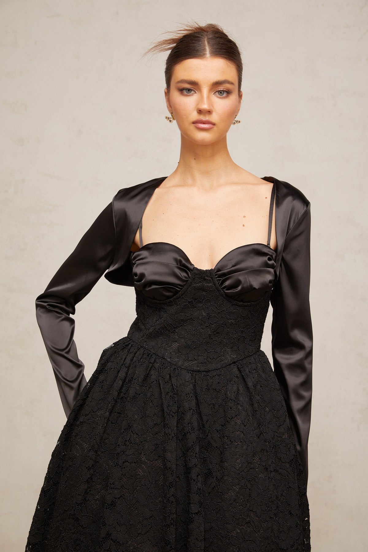 Sidonie black floral-lace top & dress matching set
