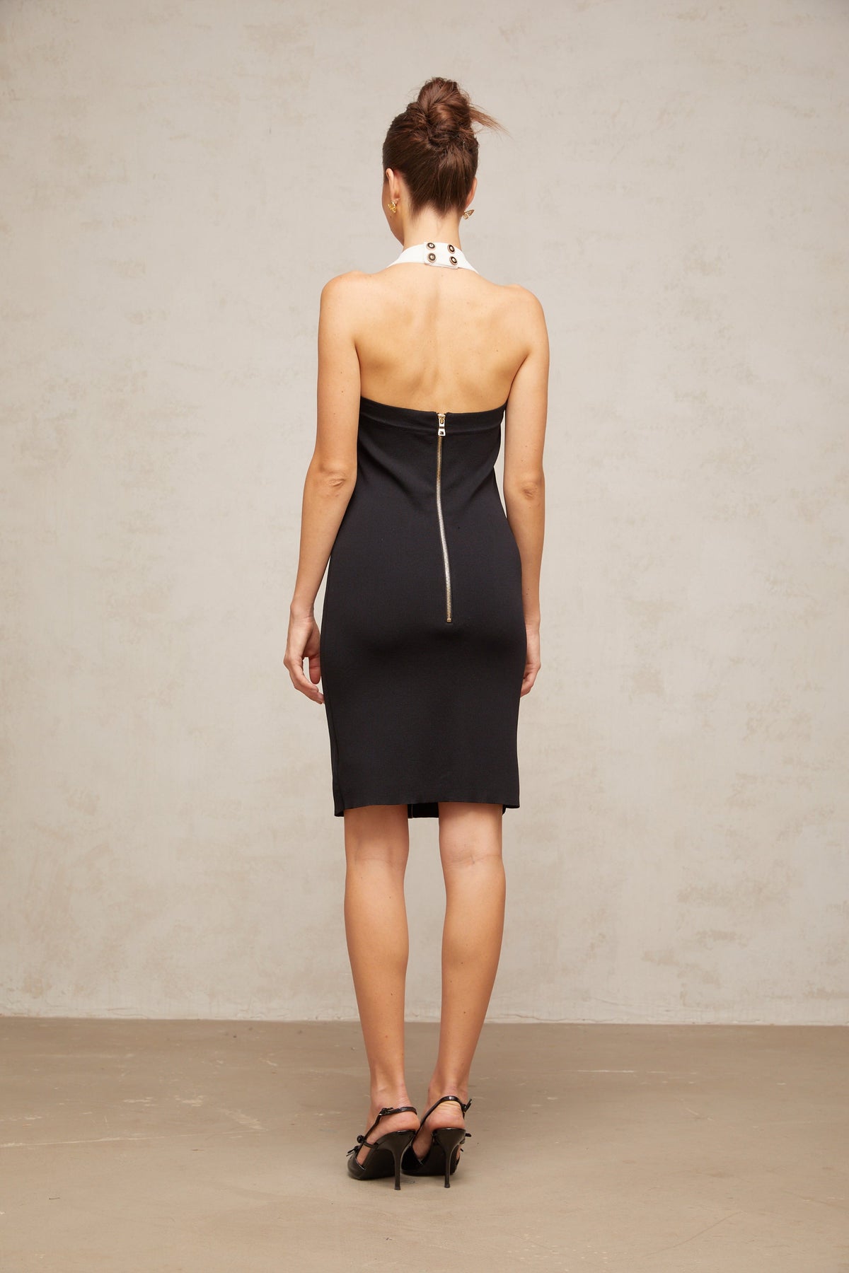 Sabine color-blocked halterneck knit mini dress