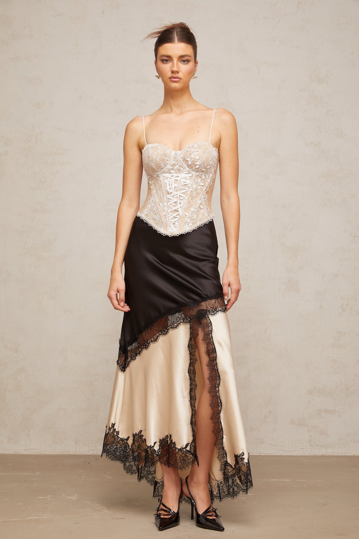 Karine floral-lace-panelling bustier top