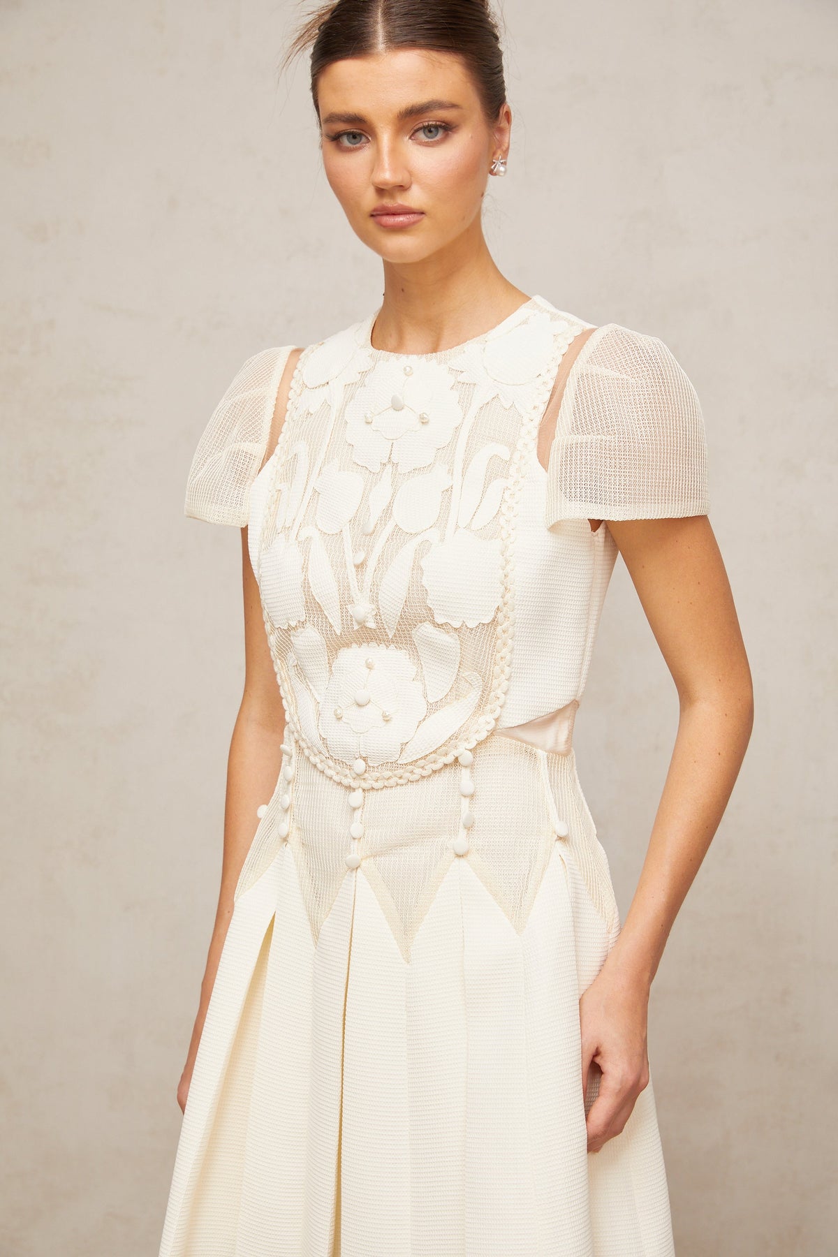 Maelle white flower-embroidered mini dress