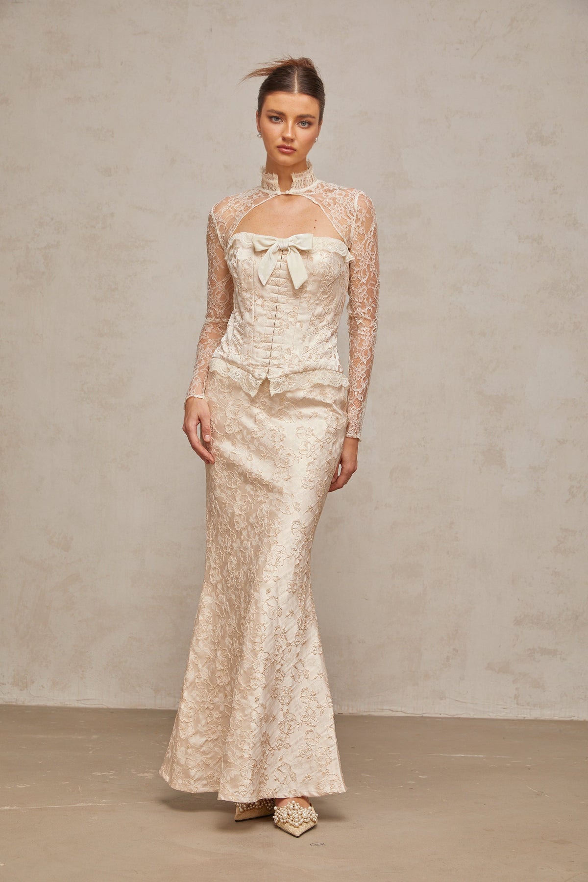 Zoéline ivory patterned-jacquard top & skirt matching set (Final Sale-US Only)