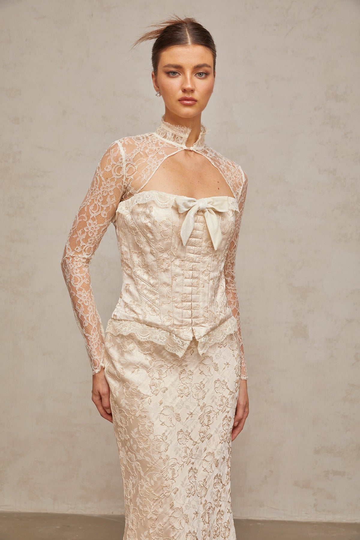 Zoéline ivory patterned-jacquard top & skirt matching set (Final Sale-US Only)