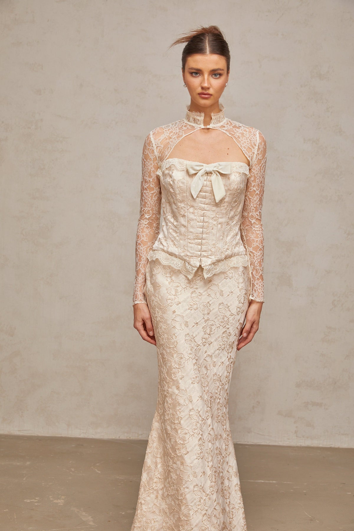 Zoéline ivory patterned-jacquard top & skirt matching set (Final Sale-US Only)