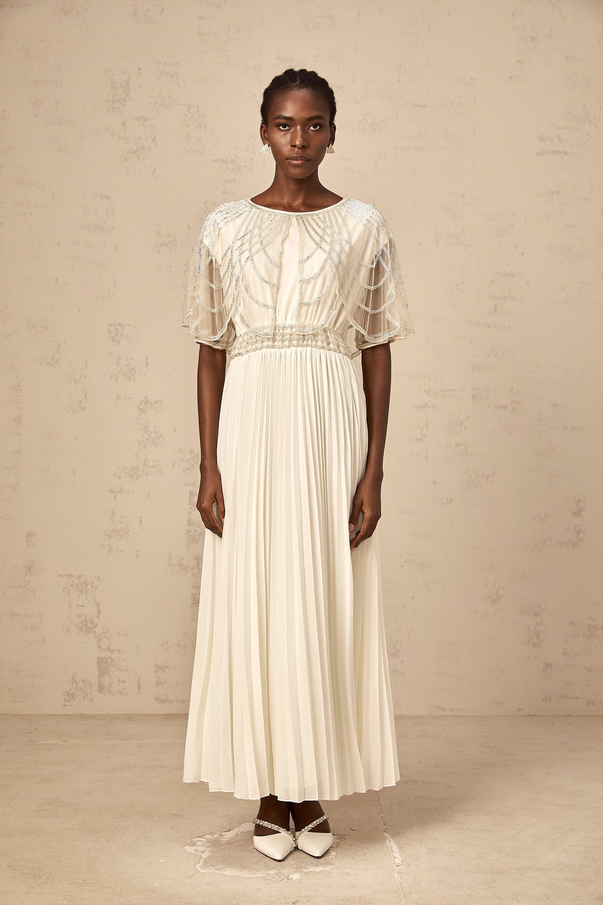Xénia white crystal-embellished pleated maxi dress (Final Sale-US Only)