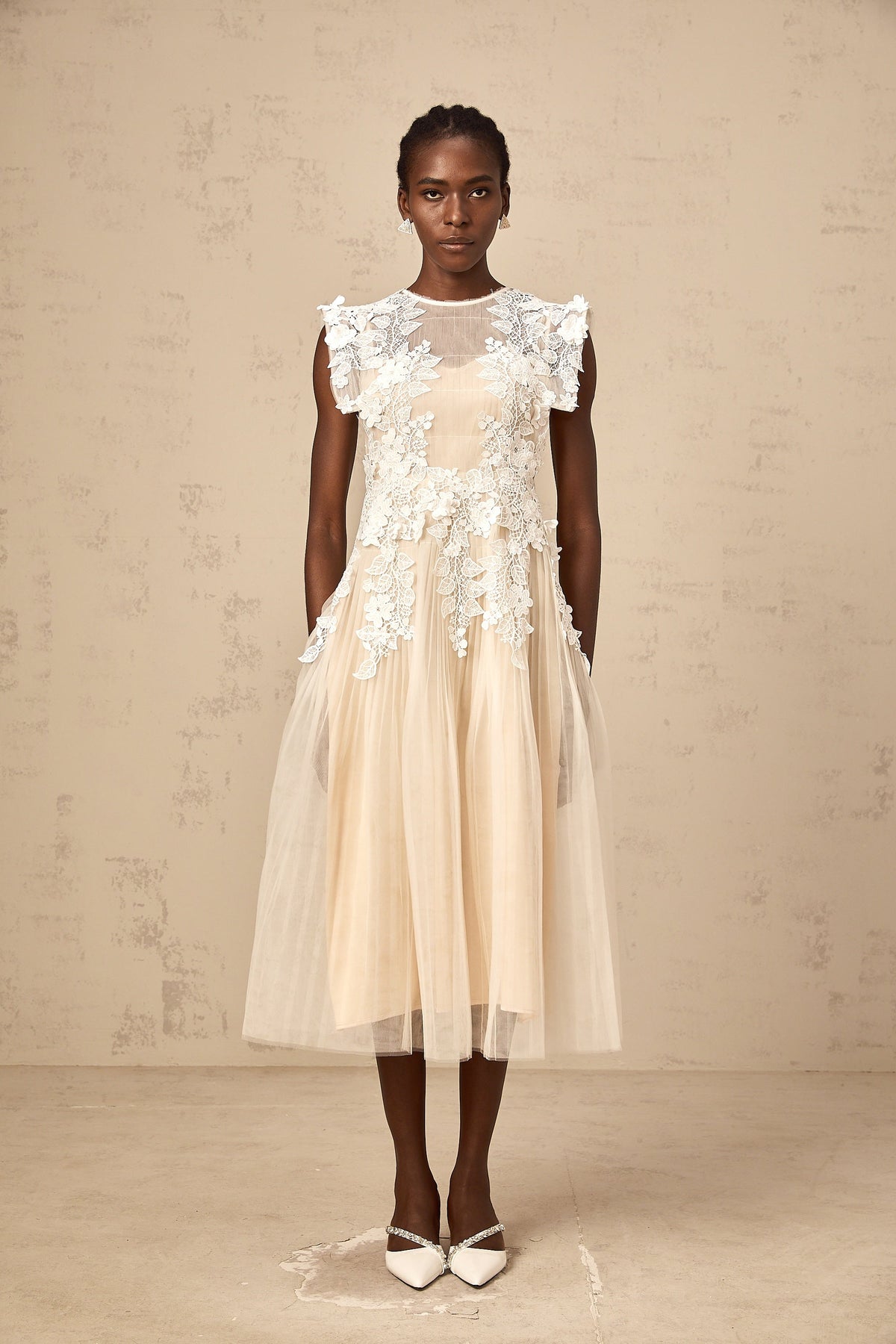 Annabelle Flower-appliqué Tulle Midi Dress (Final Sale-US Only)