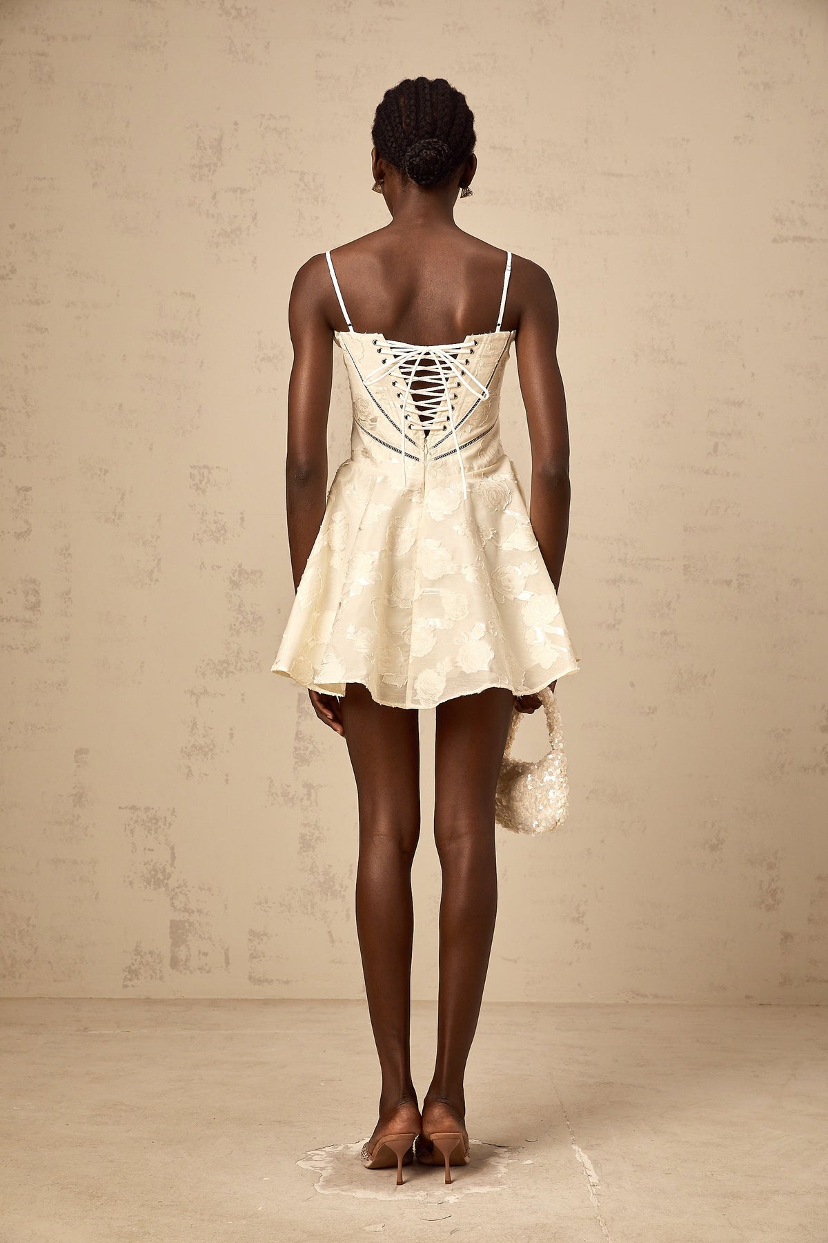 Adabella white floral-jacquard mini dress