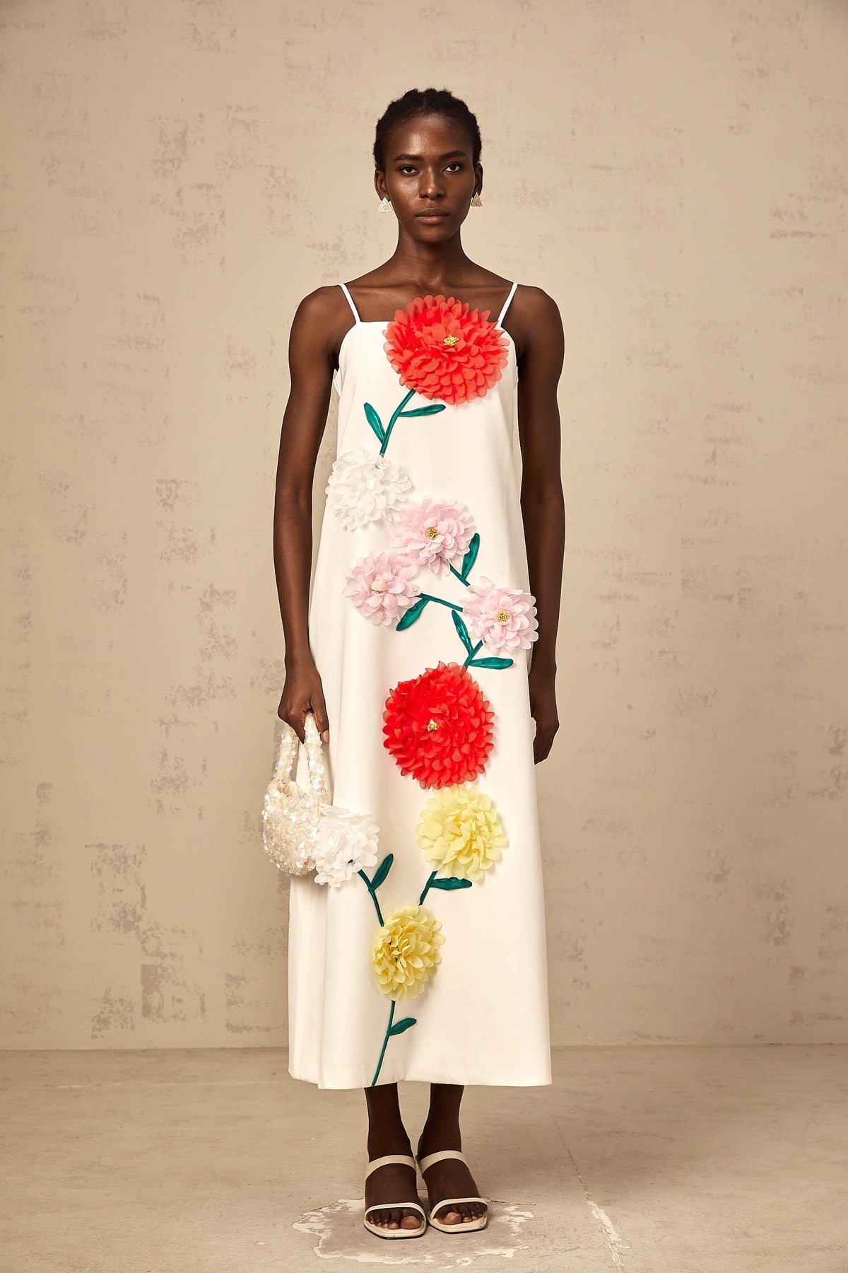 Véronique white 3d-petal sleeveless midi dress (Final Sale-US Only)