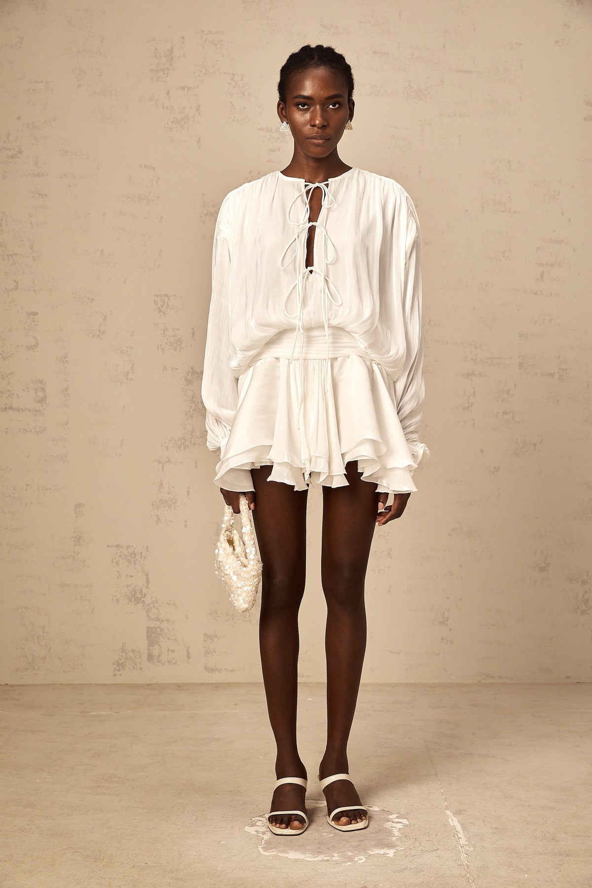 Mahault white pleated glitter-effect mini dress (Final Sale-US Only)