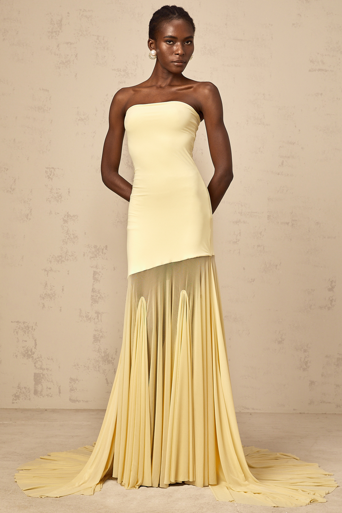 Josiane yellow off-shoulder sheer tulle maxi dress (Final Sale-US Only)