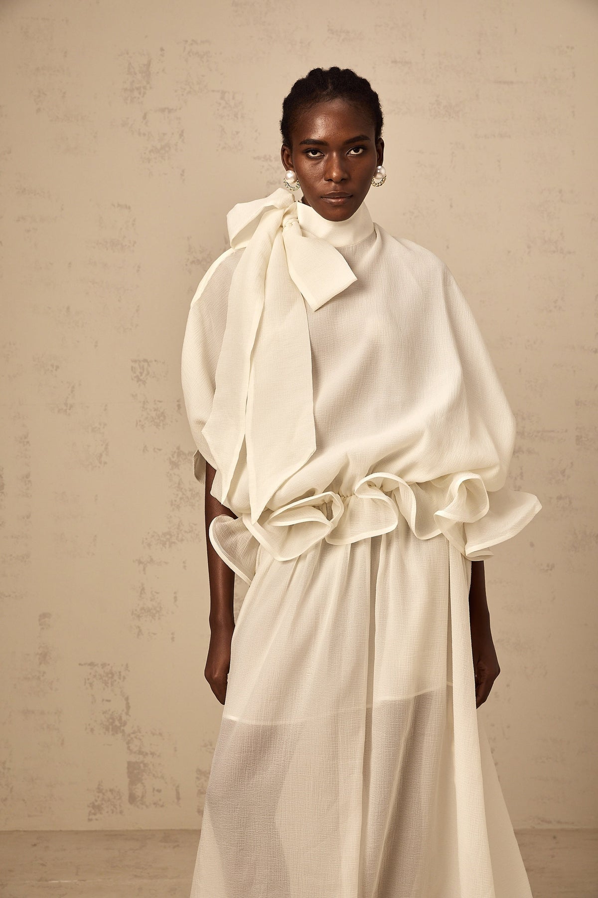 Honorine white tie-neck ruffled maxi dress (Final Sale-US Only)