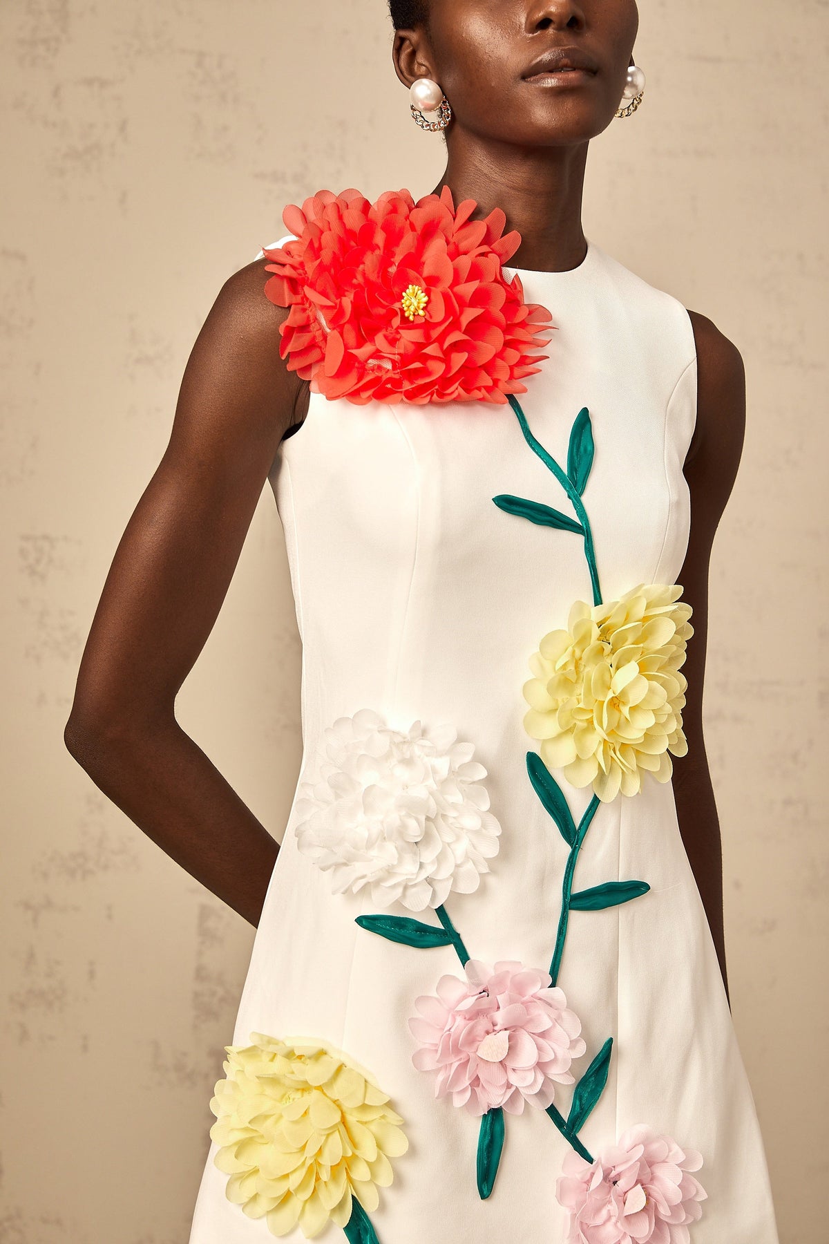 Véronique white 3d-petal sleeveless mini dress (Final Sale-US Only)