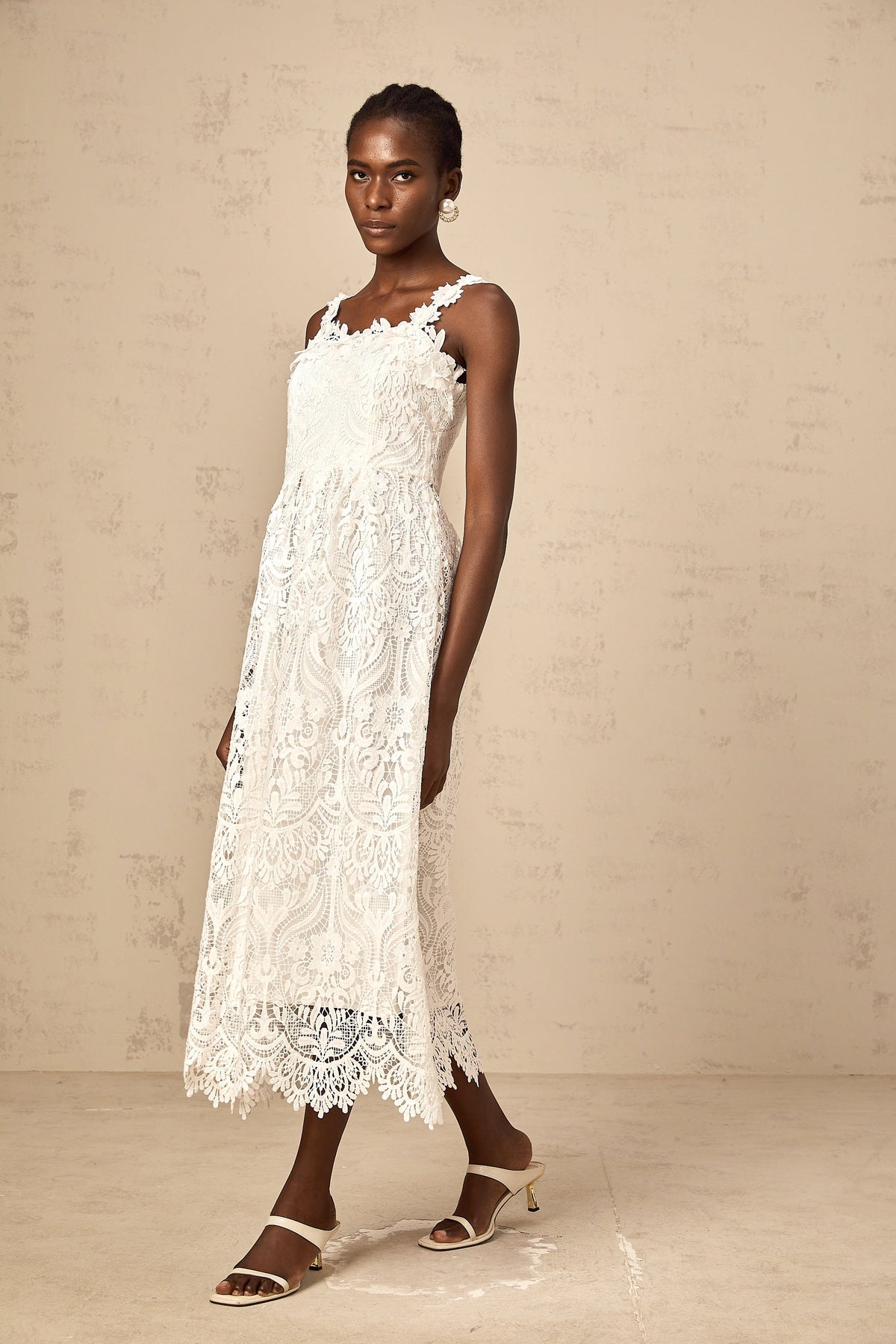 Paol white guipure-lace midi dress
