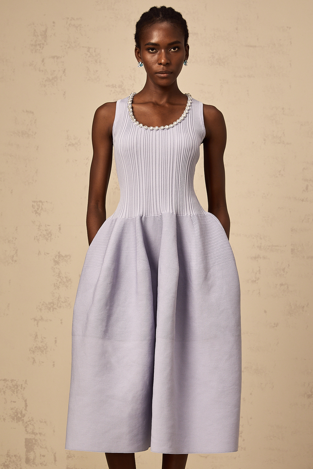 Aïda purple embellished ribbed-knit midi dress