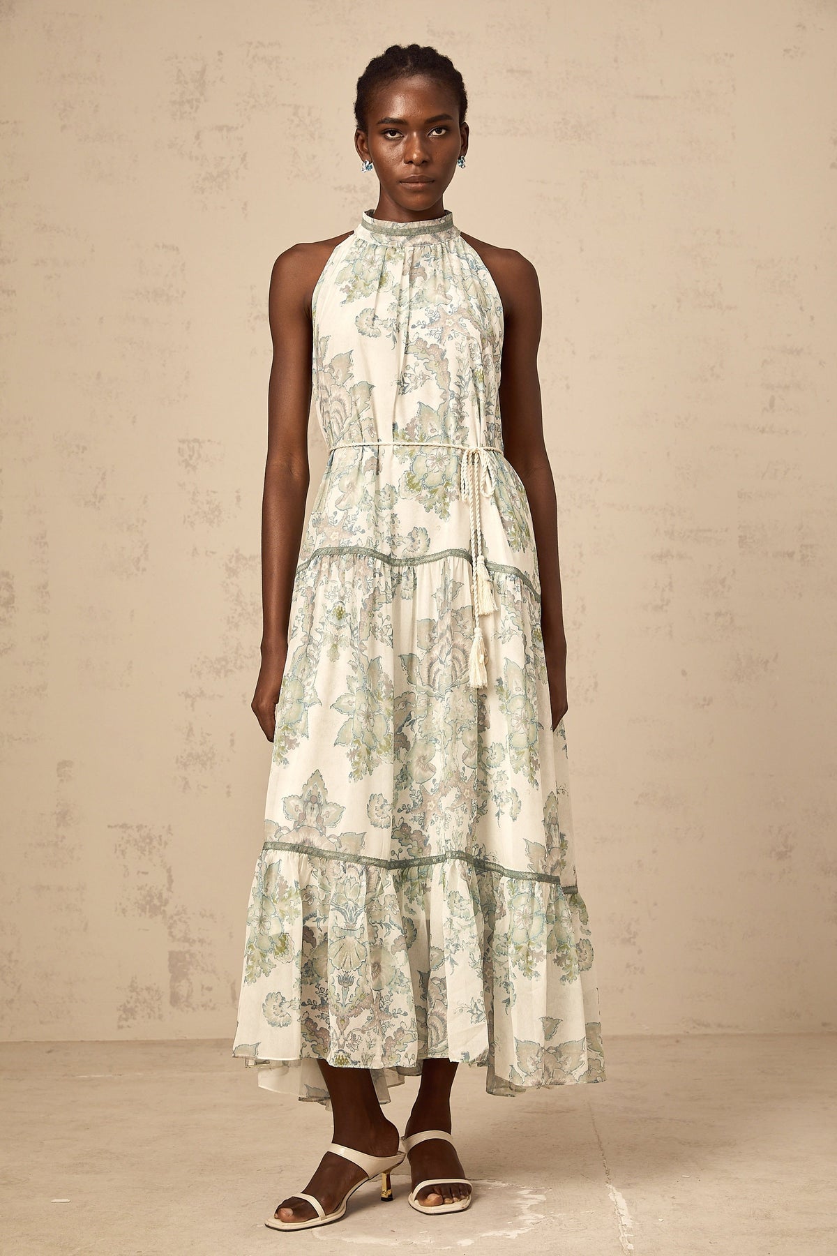 Ninon green floral-print pleated midi dress