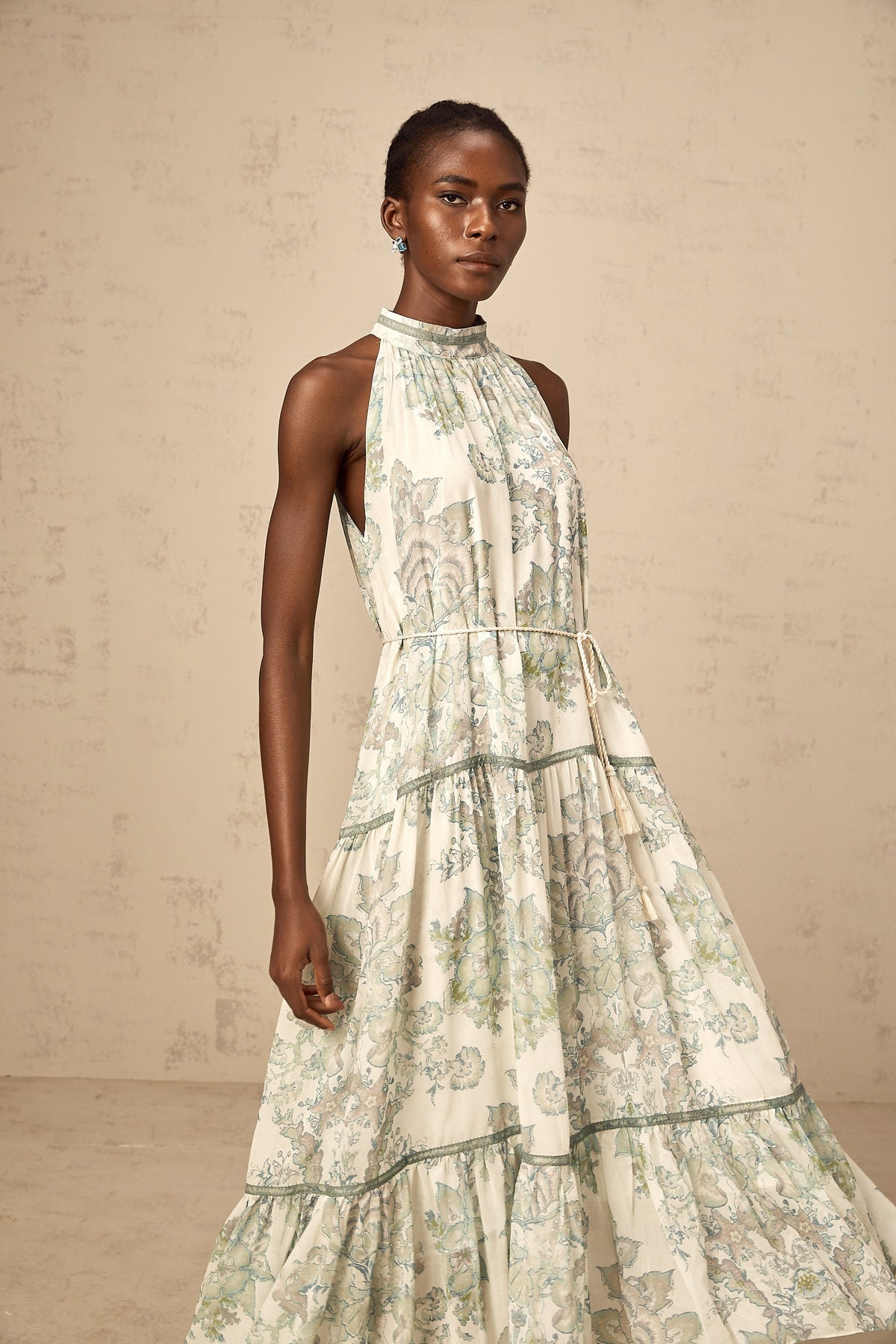 Ninon green floral-print pleated midi dress