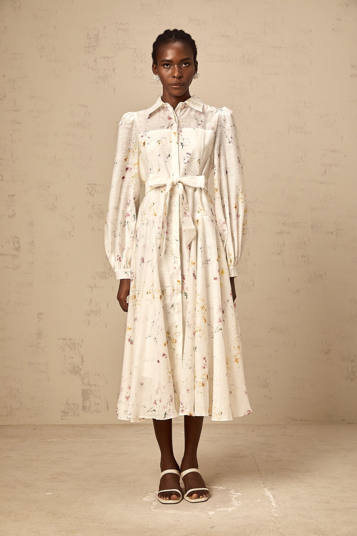 Zoé white floral-print tied midi dress