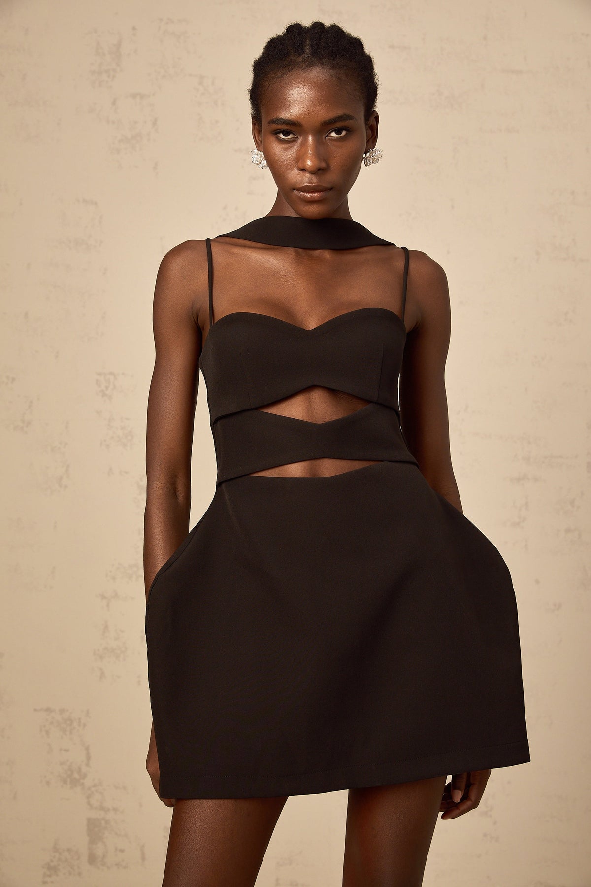 Mylene black cut-out puff mini dress