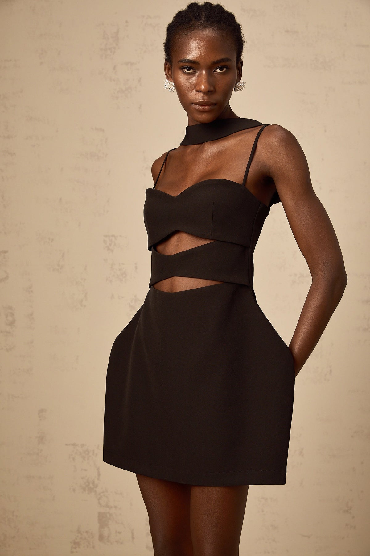 Mylene black cut-out puff mini dress