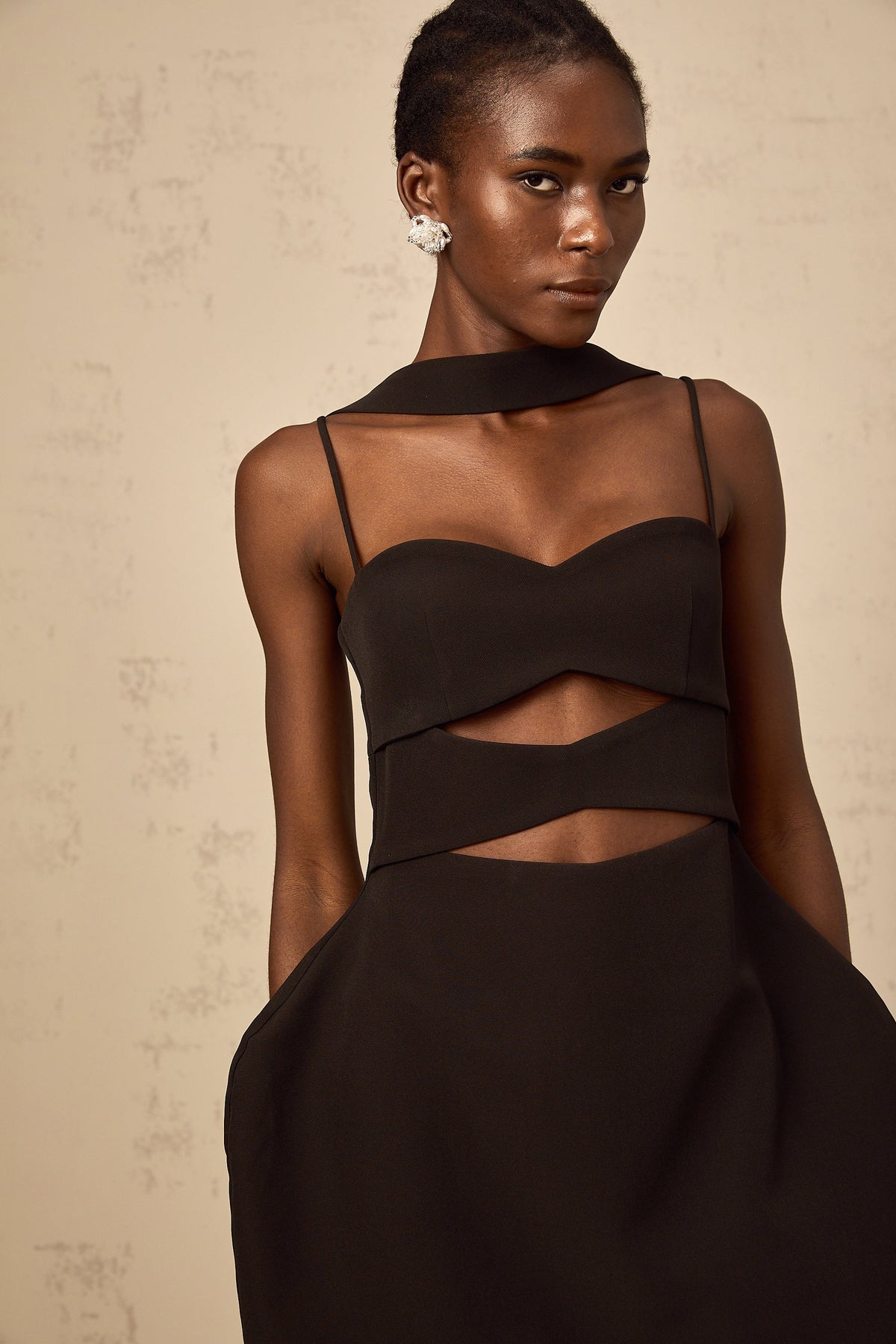 Mylene black cut-out puff mini dress