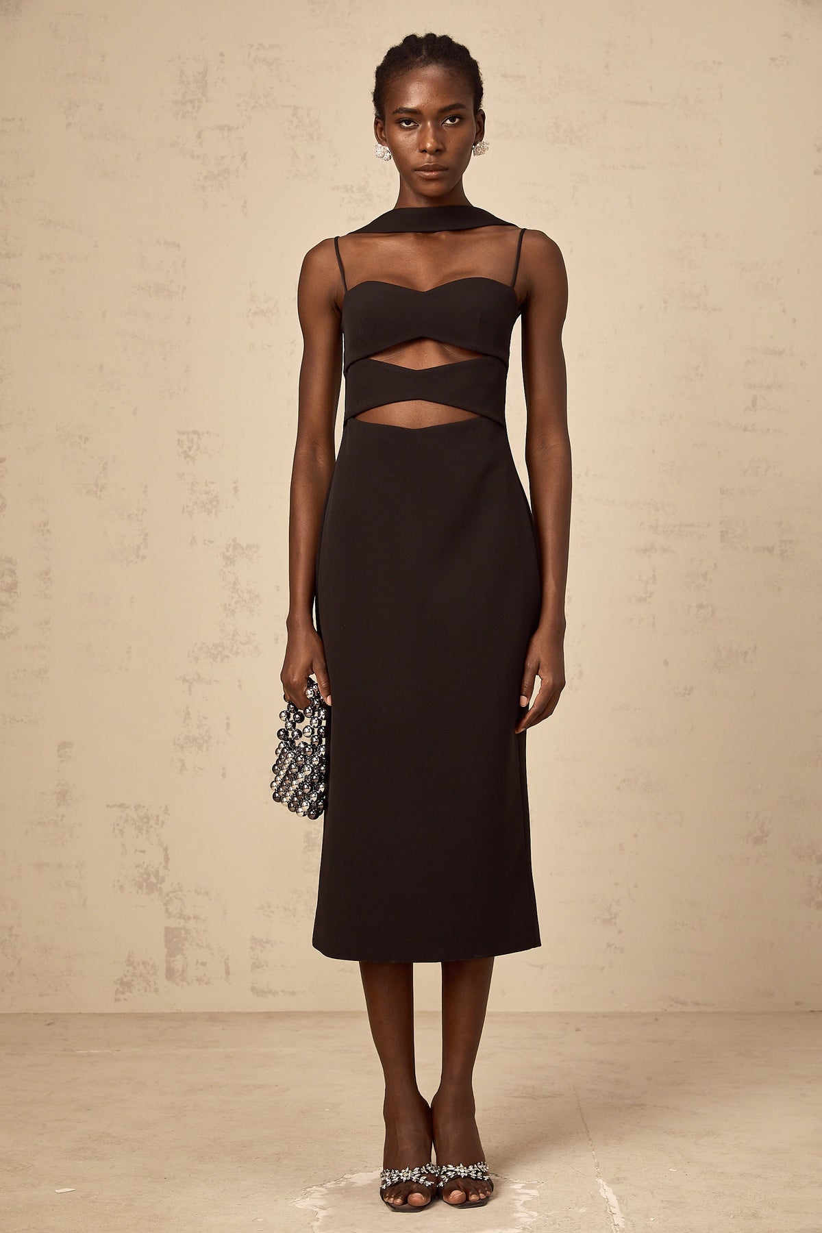 Mylene black cut-out midi dress