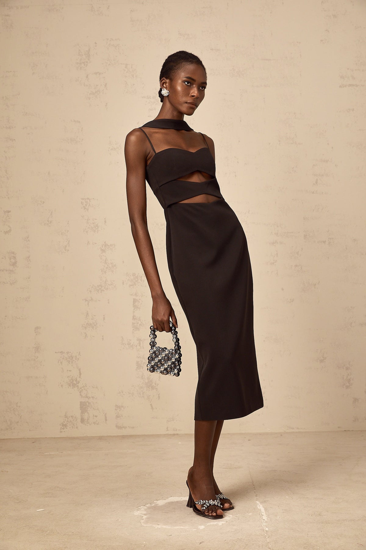 Mylene black cut-out midi dress