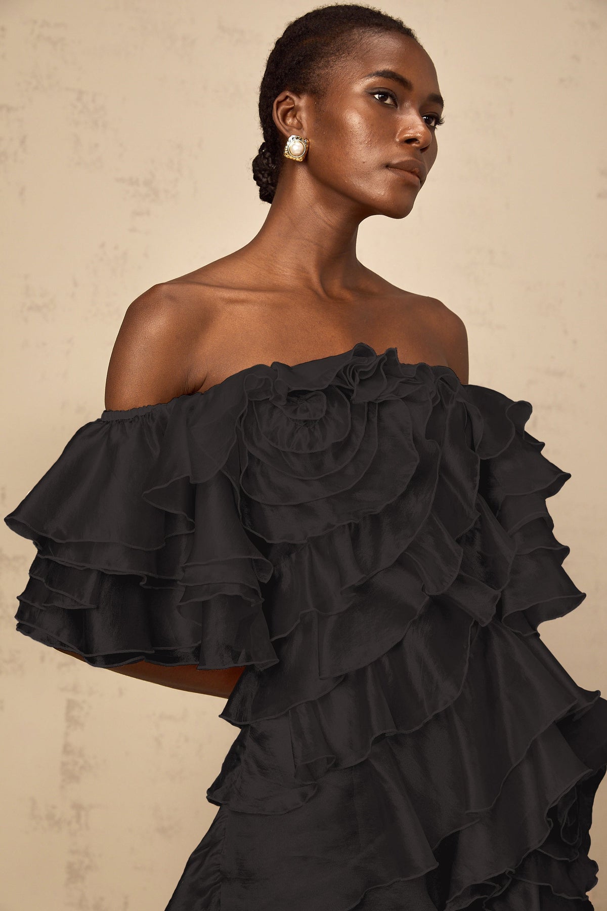 Cerise asymmetrical flounce mini dress in Black (Final Sale-US Only)