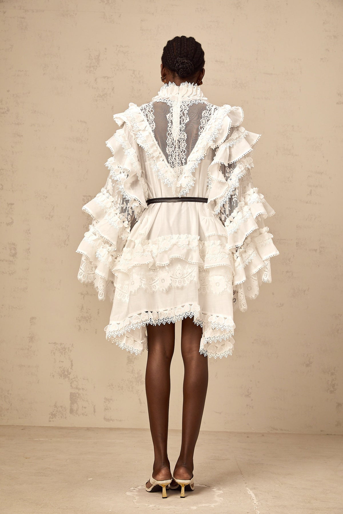 Mylène white tied layered lace mini dress