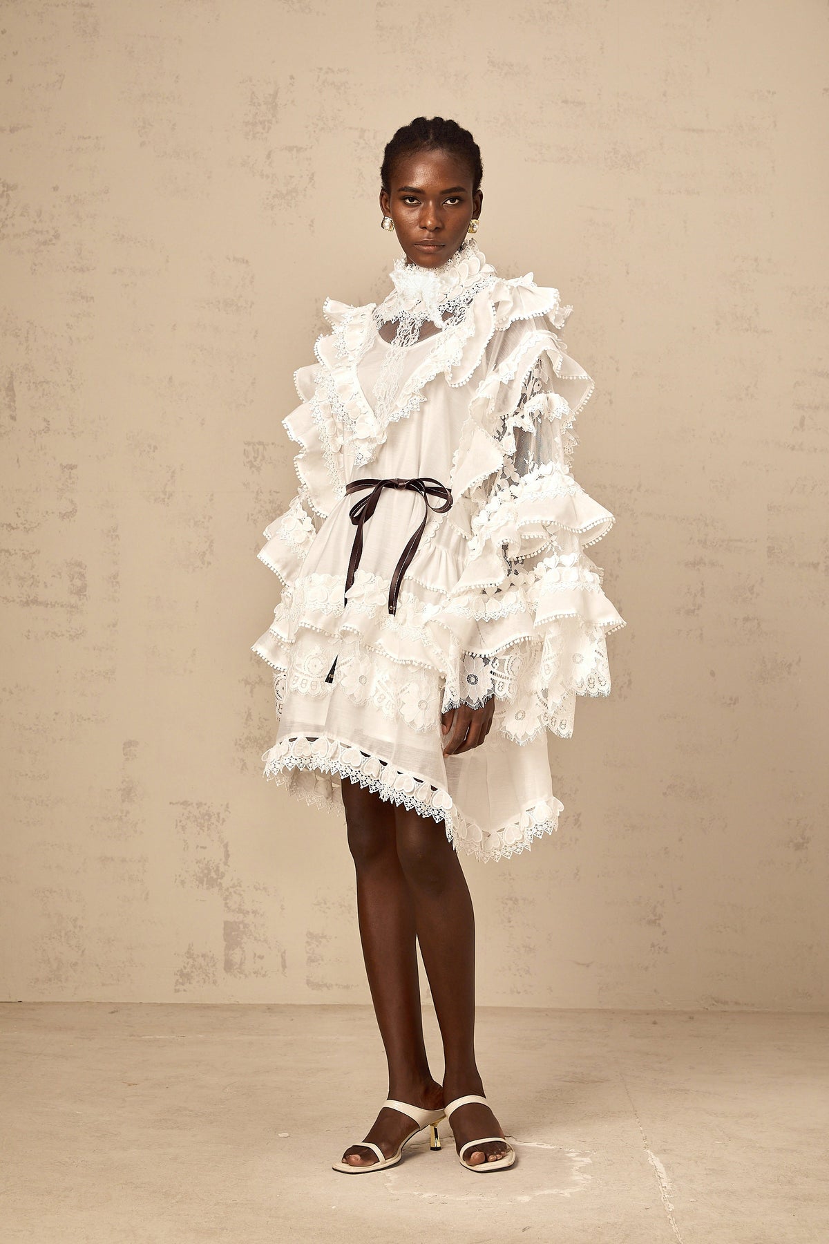 Mylène white tied layered lace mini dress (Final Sale-US Only)