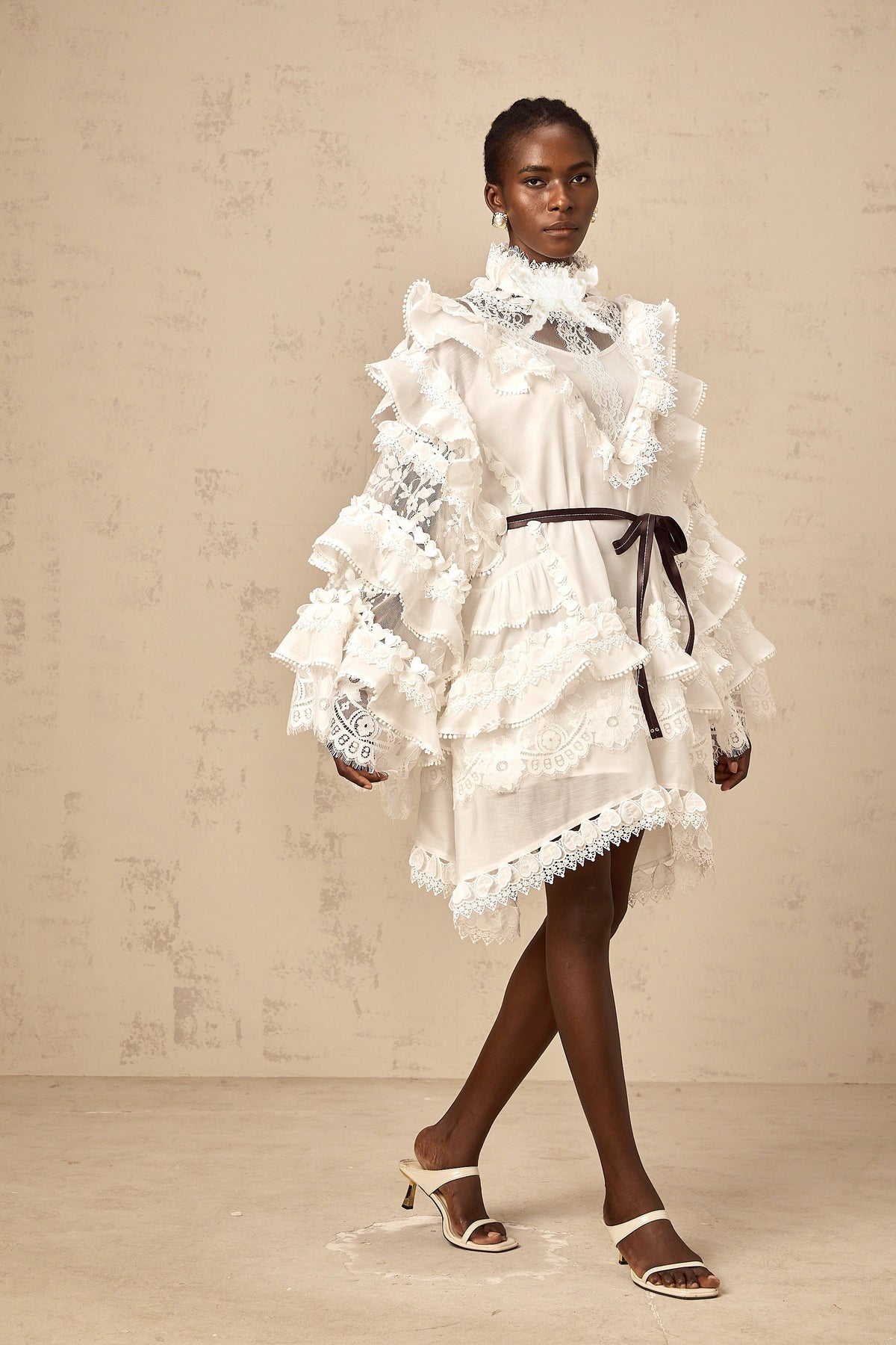 Mylène white tied layered lace mini dress (Final Sale-US Only)
